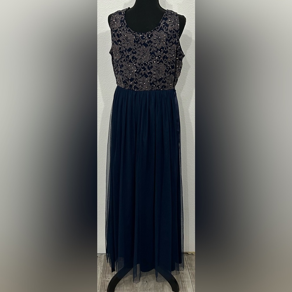 Candalite Formal Sequin Maxi Dress - L - Navy - NWOT - Picture 3 of 5